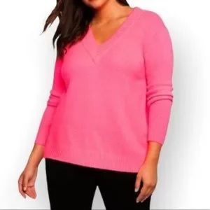 ELOQUII Hot Pink V Neck Pullover Sweater 14/16 Worn Only Once!